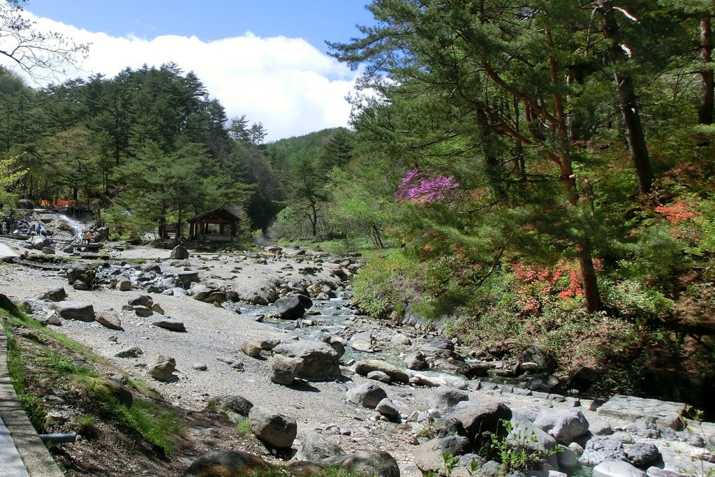 群馬県草津温泉西の河原公園温泉が湧き出し湯の川